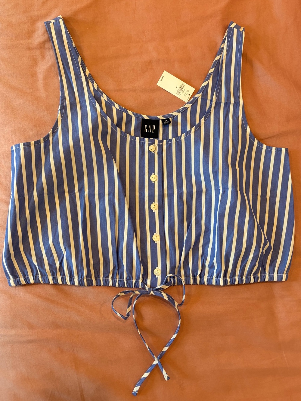 GAP Blue & White Striped Cropped Button Tank